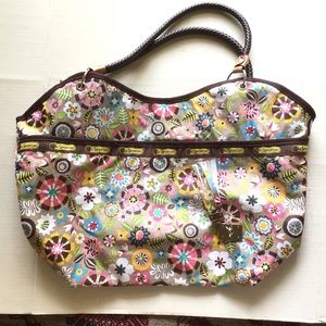 Lesportsac large tote floral/ brown trim